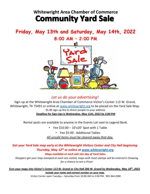 Community Yard Sale – May 13th & 14th 2022 (Registration Form Attached)