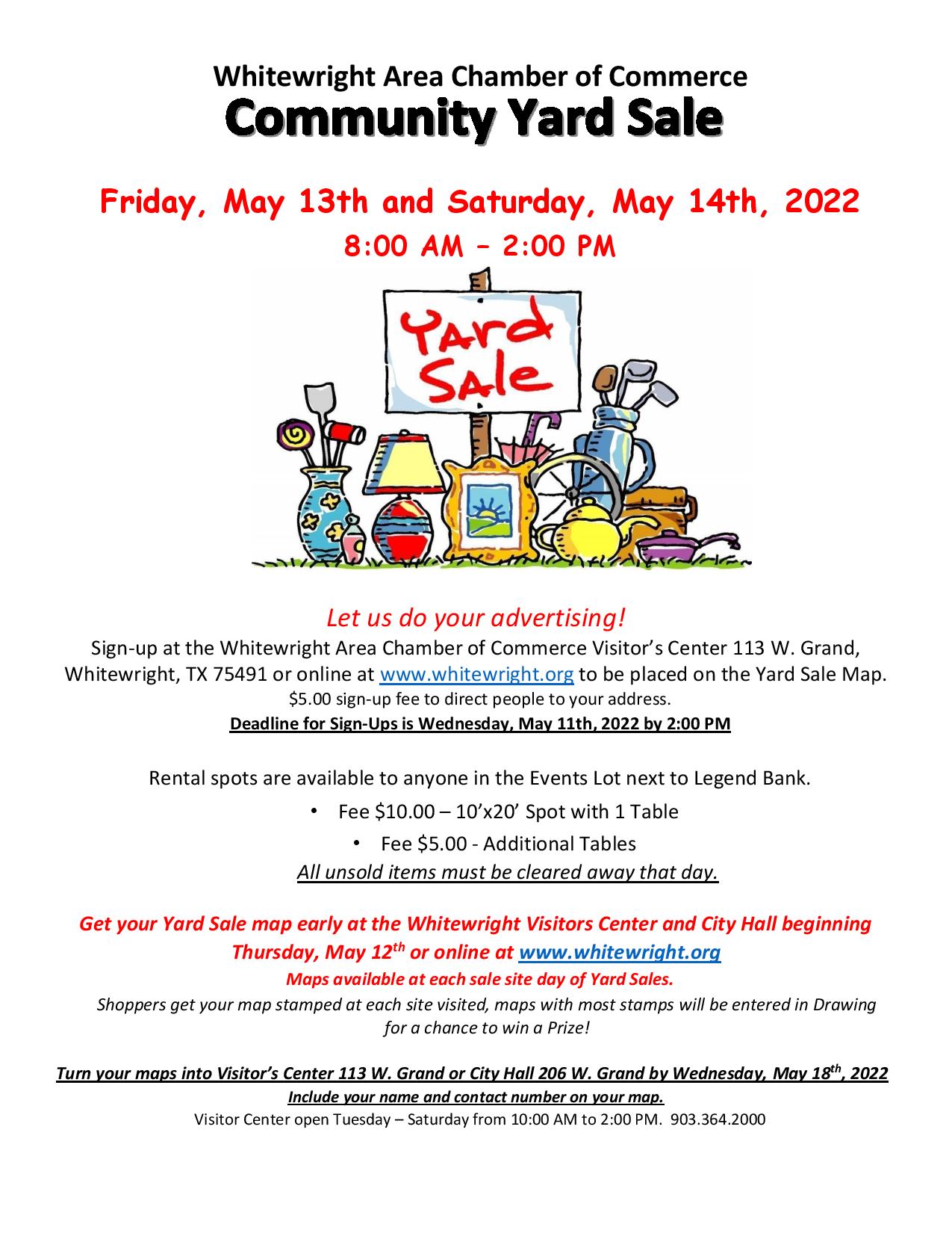 Community Yard Sale - May 13th & 14th 2022 (Registration Form Attached)