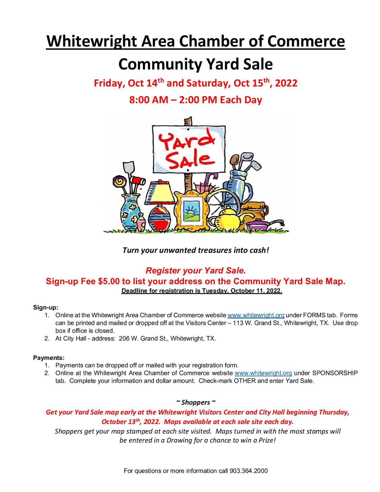 Whitewright Area Chamber of Commerce Community Yard Sale - October 14th & 15th 2022